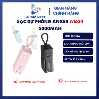 Pin Sạc Dự Phòng Anker A1634 Kích Thước Siêu nhỏ, Kiêm củ sạc nhanh 5000mAh 30W - Bảo hành 18 tháng