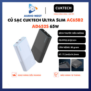 Củ Sạc Cuktech Ultra Slim65w AD652S  2 Cổng C PD/PPS2.0/QC4.0+   - Bảo Hành 18 Tháng