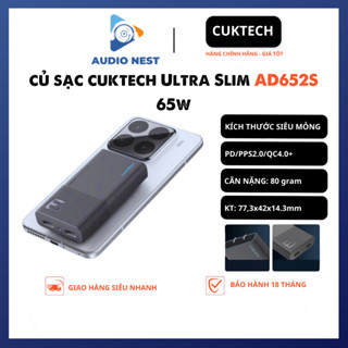 Củ Sạc Cuktech Ultra Slim65w Có 2 Cổng C PD/PPS2.0/QC4.0+  AD652S AC65B2 - Bảo Hành 18 Tháng