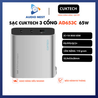 Củ Sạc Nhanh Cuktech 65W AD653C 3 Cổng, PD PPS QC3+ Bảo Hành 18 Tháng.