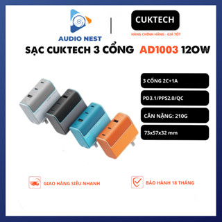 Sạc Cuktech 120W (AD1003) 3 Cổng Mi turbro PD3.1/PPS2.0/QC  - Bảo Hành 18 Tháng