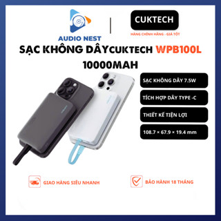 Sạc Dự Phòng Cuktech 10.000mAh (WPB100L) Không Dây Và Tích Hợp Cáp Type C - Bảo Hành 18 Tháng.