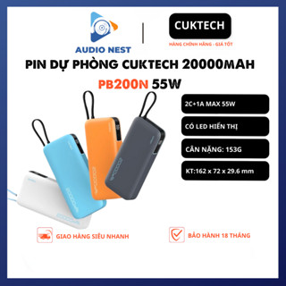 Pin Dự Phòng Cuktech  55W 20000mAh (PB200N)  2C1A Tích Hợp Dây Type-C - Bảo Hàng 18 Tháng.