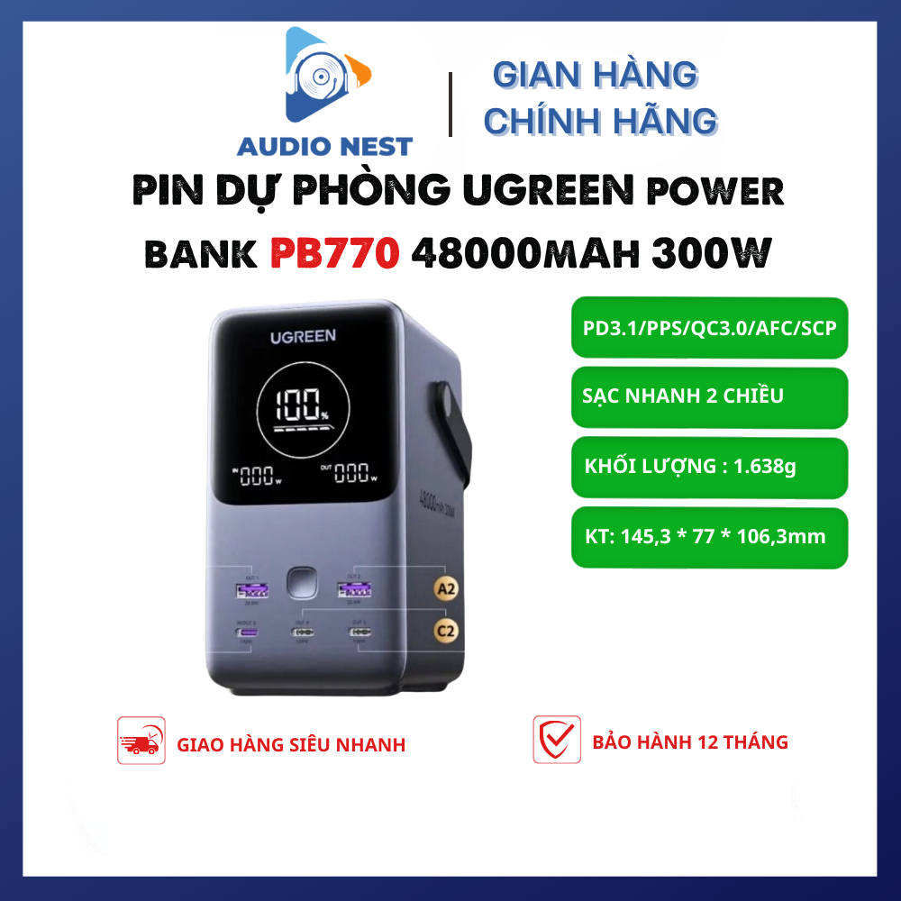 Pin Dự Phòng UGREEN 300W 48000mAh Nexode Pro (PB770) Hỗ Trợ PD3.1 140W - Bảo Hành 12 Tháng.