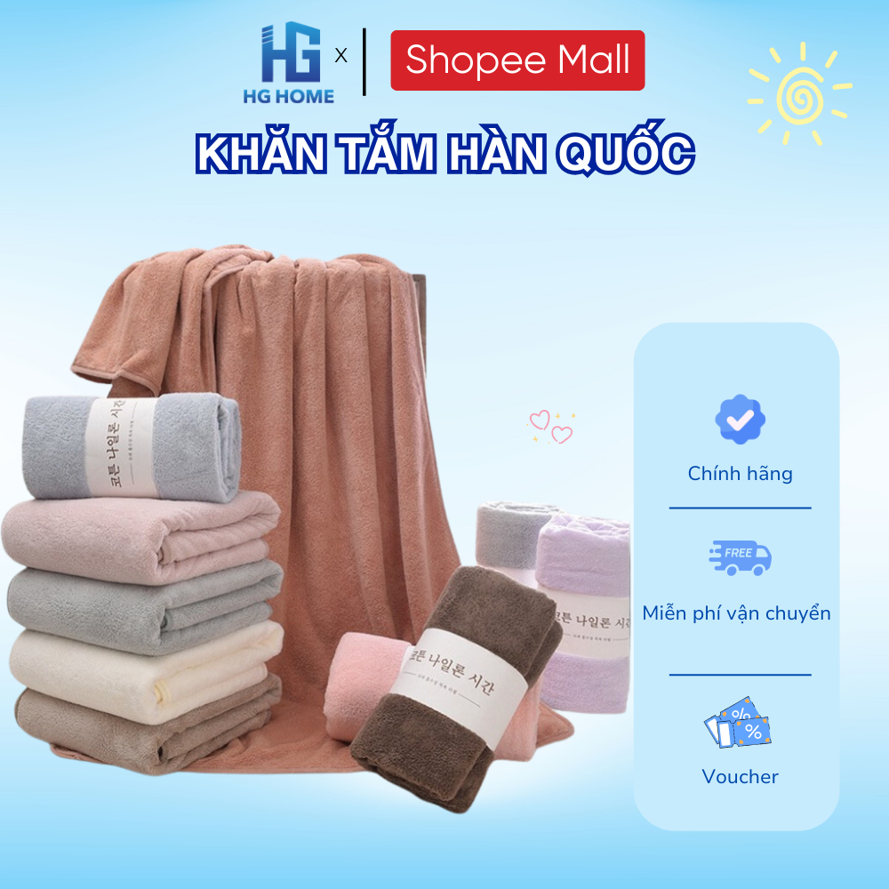 Khăn Tắm Hàn Quốc Thấm Hút Cực Nhanh Kích Thước 70x140cm, Vải Dày Siêu Mềm Mịn HGHOME