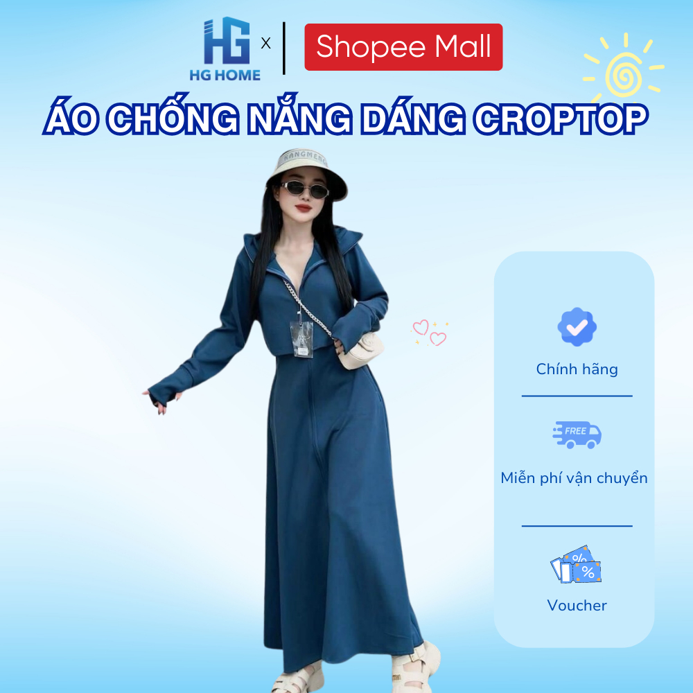 Áo Chống Nắng Croptop HGHOME 2 Lớp Dáng Dài Cho Nữ, Áo Chống Nắng Toàn Thân Chống Tia UV Tốt