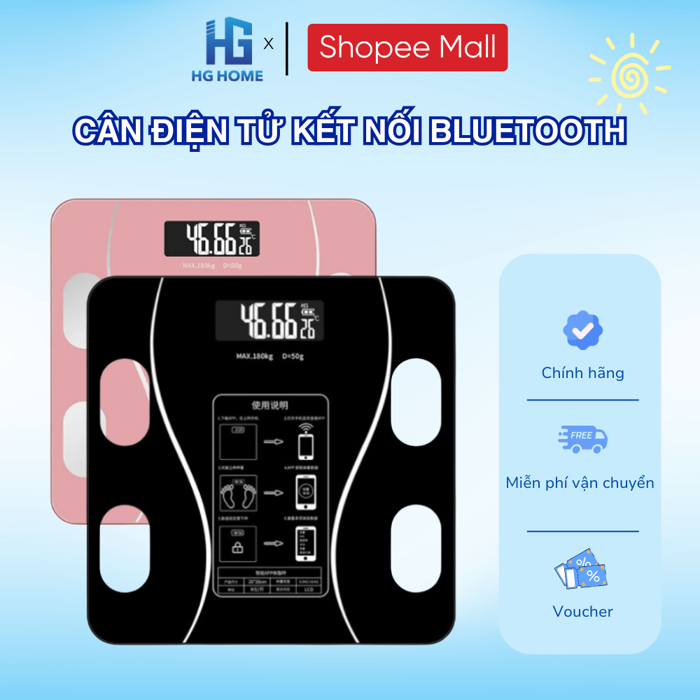 Cân Điện Tử Sức Khoẻ HGHOME Kết Nối Bluetooth Phân Tích Chỉ Số Cơ Thể, Tiện Lợi Cho Gia Đình