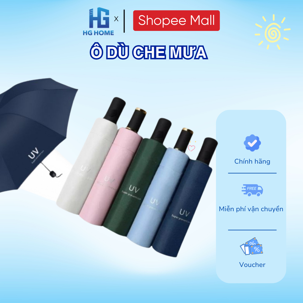 Ô Dù Che Mưa Đi Nắng HGHOME Gấp Gọn Thủ Công Chống Tia UV, Nhỏ Gọn Cầm Tay Tiện Lợi