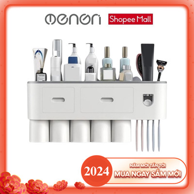 Kệ Nhả Kem Đánh Răng Tự Động OENON 5 Cốc Chất Liệu Nhựa ABS Lắp Đặt Dán Tường Gạch Men