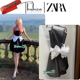 (Chính hãng size S)Váy mini ZARA 8206/534/800 nơ thân đen trắng tùng váy bồng bềnh(kèm ảnh thật)