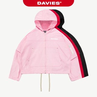 Áo khoác hoodie zip 4 nút kim loại DAVIES in chữ thân sau màu hồng, đen túi hộp Original Hooded Canvas Jacket |D-AK12