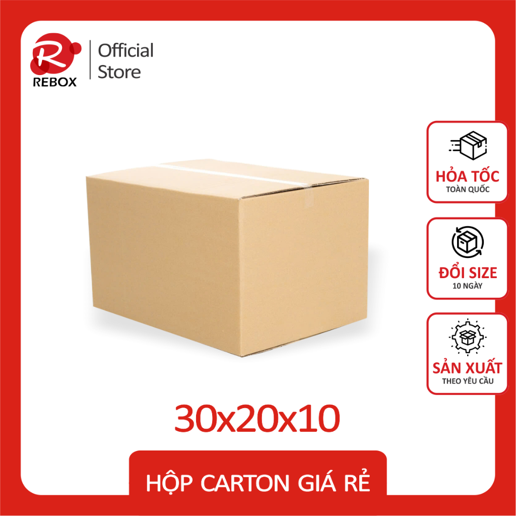 Hộp carton Tiêu Chuẩn 30x20x10 cm - 50 hộp carton đóng hàng, hộp gói hàng, thùng carton - RMXK5