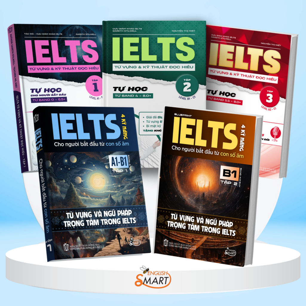 Bộ 5 Sách: Bộ 2 Sách IELTS 4 Kỹ Năng Dành Cho Người Bắt Đầu Từ Con Số Âm Và Bộ 3 Sách IELTS Từ Vựng 