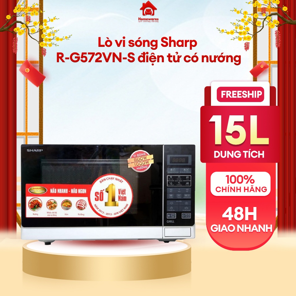 Lò vi sóng Sharp R-G572VN-S điện tử có nướng - Dung tích 25 Lít - Bảo hành 12 tháng chính hãng