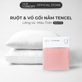 Combo Ruột Gối và Vỏ Gối nằm lụa Tencel 60s cao cấp À Ơi Concept size 50x70cm màu trơn Hỗ trợ giấc ngủ tự nhiên Cotton