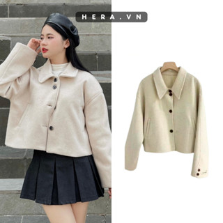 Áo khoác dạ tiêu HERA áo dạ nữ chất liệu dạ ép dáng croptop cổ bẻ T024