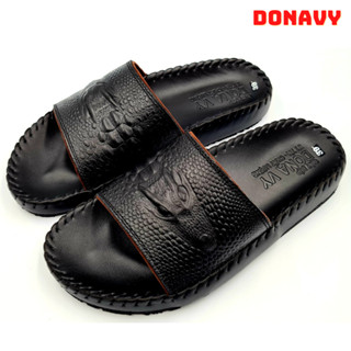 Dép Quai Ngang Nam Da Bò 100% DONAVY Cao Cấp, Dập Quai Cá Sấu Fashion D.CSL