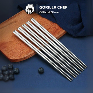 Bộ 5 đôi đũa inox 304 đầu tròn Gorilla Chef kháng khuẩn tốt và an toàn cho sức khỏe 23cm