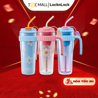Ly Nhựa 2 Lớp LocknLock 890ML To, Cốc Nhựa Có Nắp, Ống Hút, Quai Cầm Cute Cao Cấp HAP538 T2C Mall