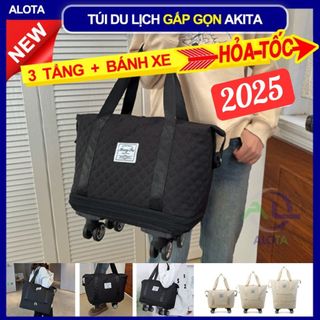 Túi du lịch có bánh xe Akita T16 túi trần trám 3 tầng diện tích chất vải chống nước, va đập thay thế vali size 20