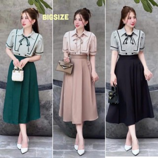 HỎA TỐC (Bigsize 50-95kg) Set Đầm Váy Dáng Dài Phối Áo Sọc Tay Ngắn Cổ Bẻ Thủy Thủ Thiết Kế Dự Tiệc Nữ Cao Cấp Xinh Đẹp