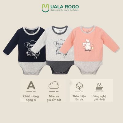 Bodychip cho bé sơ sinh Ualarogo áo liền quần dài tay 3-12 tháng dễ mặc bỉm gọn gàng vải Modal thấm hút 3987
