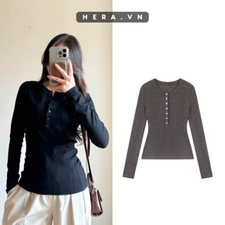 Áo thun  HERA VN  dài tay cúc xẻ chất thun mịn co giãn T091