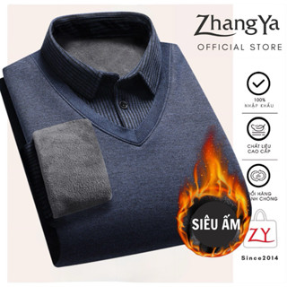Zhang Ya Áo Len Nam Lót Lông Siêu Dày ấm Săn Sale Quảng Châu cao cấp Phối Cổ Sơ Mi Giả 2 Lớp
