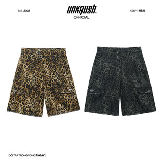 Quần short baggy jean ống rộng nam nữ uniex hoạ tiết da beo UNKRUSH - LEOPARD RIPPED BAGGY