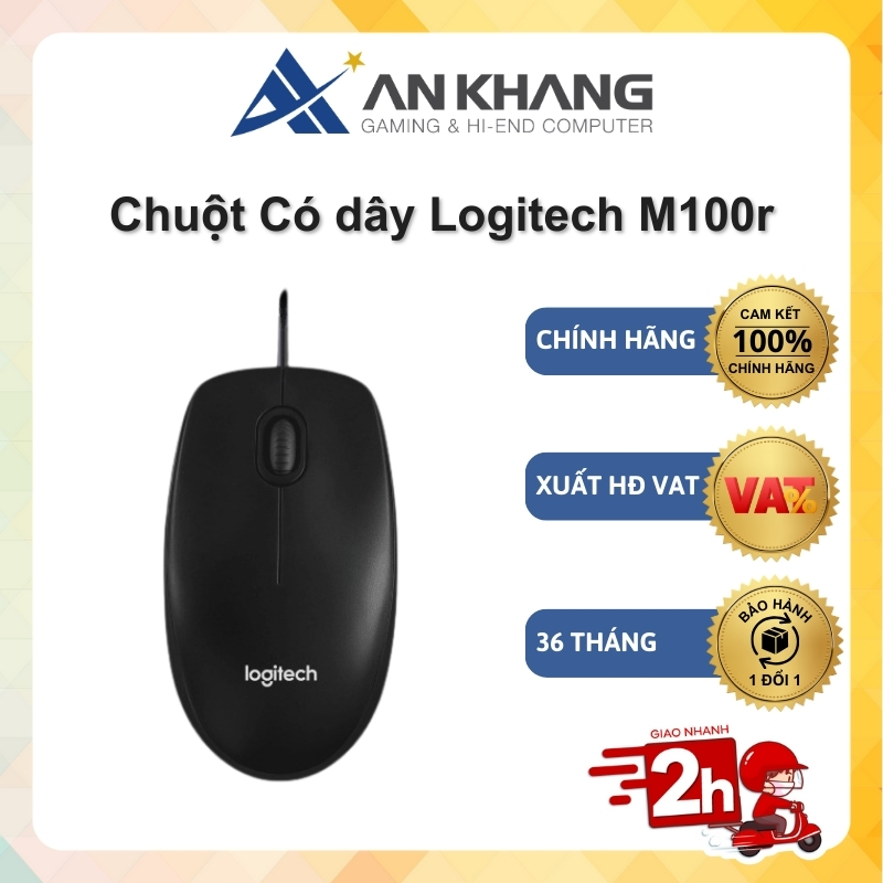 Chuột có dây Logitech M100r dây USB-A, 1000 dpi, 3 nút thoải mái, bền bỉ Chính hãng Bảo hành 36 tháng | BigBuy360 - bigbuy360.vn