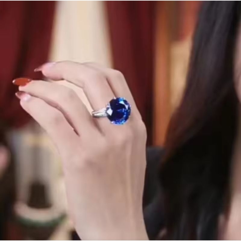 Nhẫn nữ đá sapphire xanh khung bạc size 6_7_8