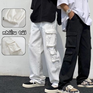 Quần Túi Hộp thời trang nhiều túi baggy Cargo Pants âu nam đen trắng unisex