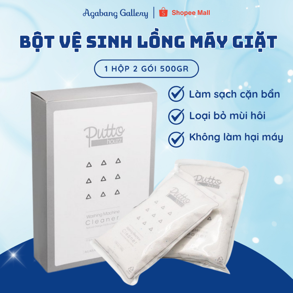 Bột Vệ Sinh Lồng Máy Giặt Putto 1 Hộp 2 Gói 500gr Cao Cấp, Làm Sạch Cặn Bẩn, Khử Mùi Hiệu Quả, Diệt Khuẩn, Tẩy Nấm Mốc