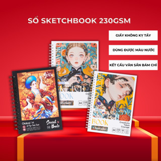 Sổ Sketchbook Chuyên Vẽ Chì 230gsm, Sổ Vẽ Phác Thảo A4 A5 Giấy Không Kỵ Tẩy, Ăn Chì Tốt, Lên Chuẩn Màu