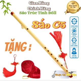 Sáo Trúc C5 Tone Đô Màu Vàg Âm Thanh Vang Dễ Dàng Tập Chơi Tặng kèm Túi Nhung & Dây Treo Mới Cho Người Mới Chơi Tone Đô 
