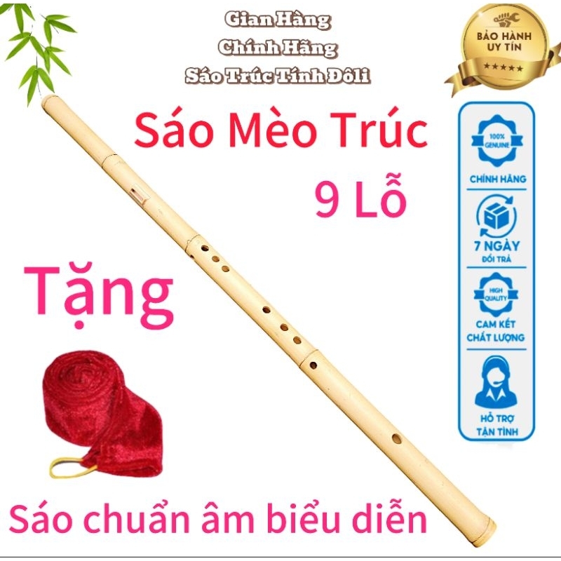  Sáo Mèo Nam 9 Lỗ - Sáo Mèo Cải Tiến Chuẩn Biểu Diễn | Tặng Túi Nhung | Âm Thanh Ấm Trần Vang | Chất Liệu Nứa & Lam Đồng 
