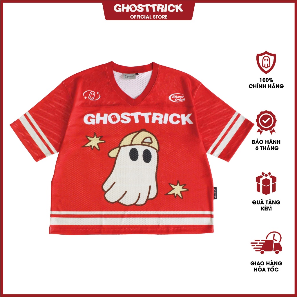 Áo jersey local brand unisex GHOST TRICK MASCOT MESH JERSEY vải lưới màu đen và đỏ - Hàng chính hãng
