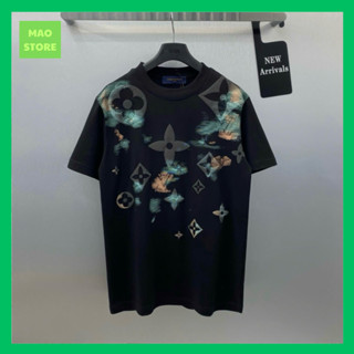  Áo Phông Nam Nữ Premium Cotton Eo Vì In Hoạ Tiết Vân Hoa Chữ Monogram Loang Xanh Lam. Áo Cộc Tay Siêu Cấp Cho Boy Phố G9 