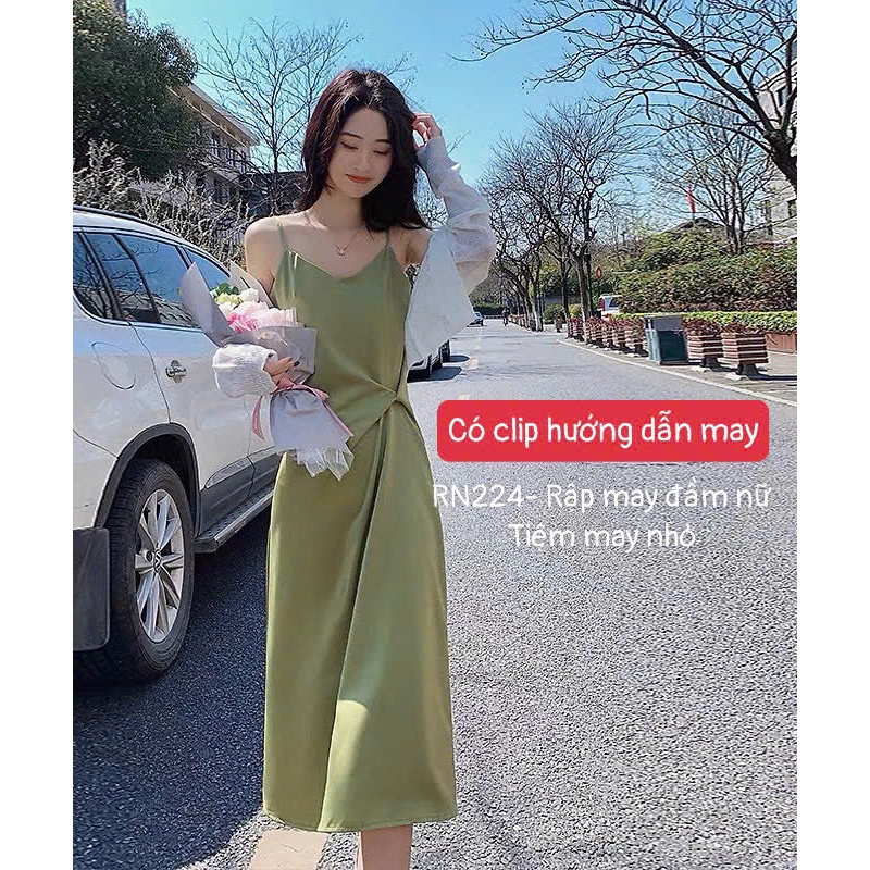 RN224_Rập giấy may đầm dây xoắn eo nữ