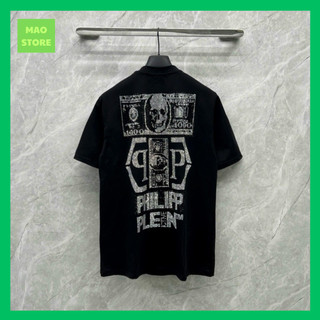  Áo Phông Nam Nữ Premium Cotton Philipp Plein Thêu Logo Kim Loại Ngực Phối Kim Tuyến Chữ Đầu Lâu Lưng Dành Cho Boy Phố G9 