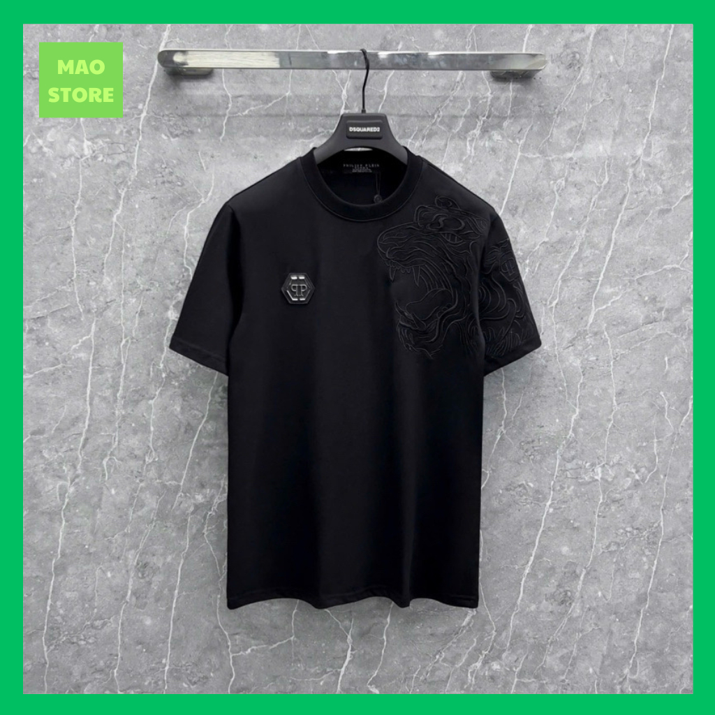 Áo Phông Nam Nữ Premium Cotton Thêu Logo Philipp Plein Da Tag Sắt Phối Hình Mặt Hổ Vằn Ngực Dành Cho Anh Em Đi Chơi 2025