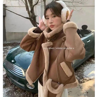 Áo Khoác Da Lộn Lót Lông Siêu Ấm Dáng Lửng Cá Tính(Hàng QC OD)