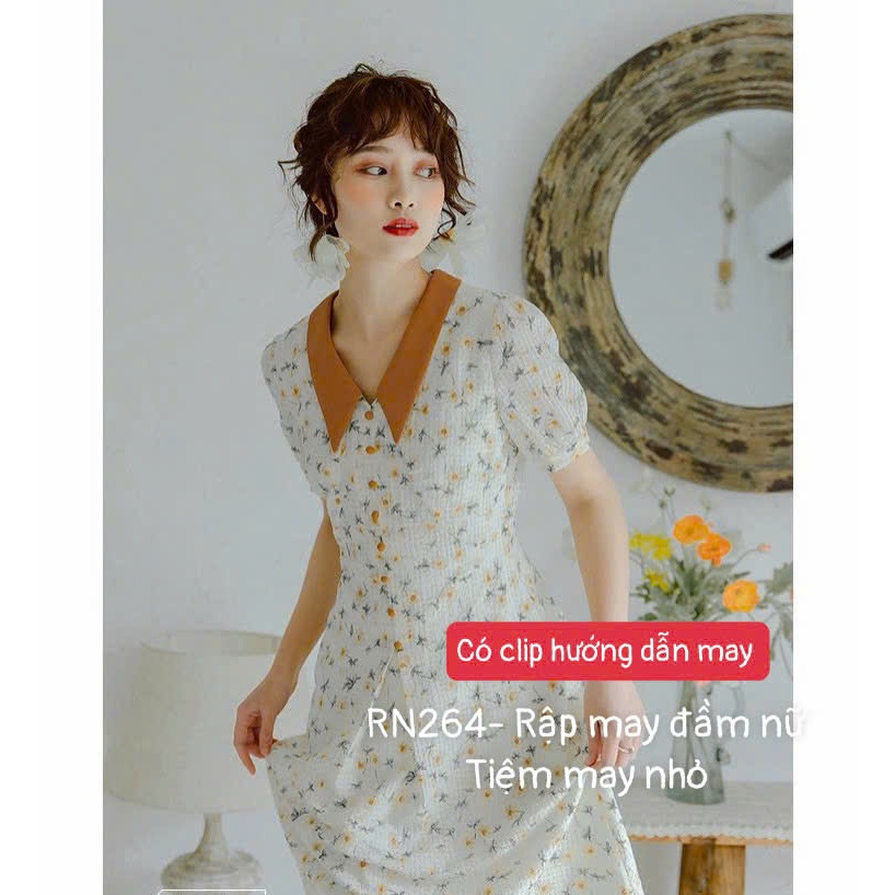 RN264_Rập giấy may đầm cổ sen nhọn nữ
