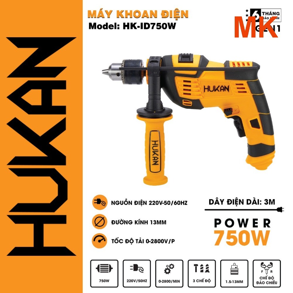 Máy khoan điện đầu 13mm Hukan HK-ID750W CS 750w bảo hành 6 tháng