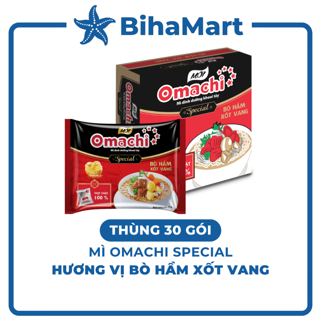 [THÙNG30GÓI]-MASAN - Mì khoai tây Omachi Special Bò hầm xốt vang, mì Omachi Bò hầm sốt vang, mì ăn l