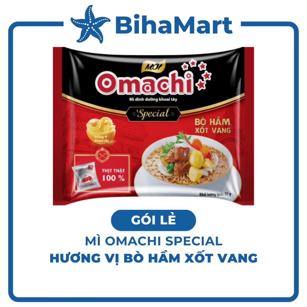 [GÓI LẺ] - MASAN - Mì khoai tây Omachi Special Bò hầm xốt vang, mì Omachi Bò hầm sốt vang, mì ăn liề