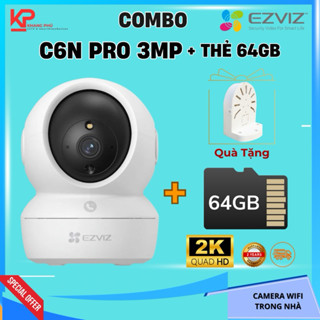 Camera wifi trong nhà Ezviz C6N PRO 3MP 2K = H6C PRO + Thẻ 64GB Tặng Chân Đế L, Xoay 360 độ, đàm thoại 2 chiều