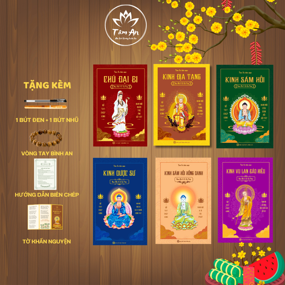 Sách chép kinh Combo 6 Quyển, Kinh Địa tạng, Sám Hối, Chú đại bi, HD, Dược sư, Vu lan - Tâm An.
