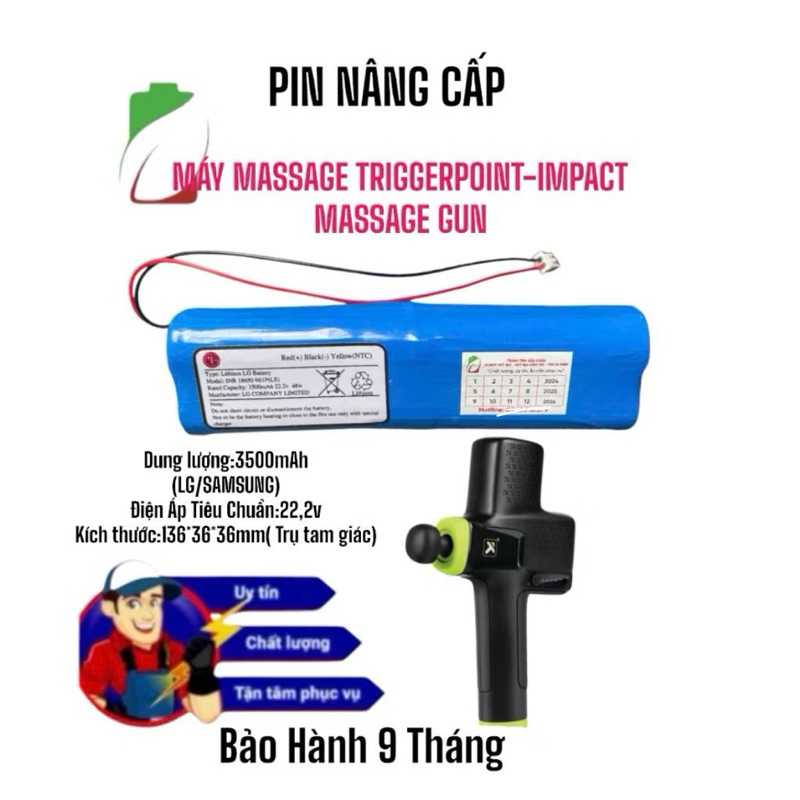 PIN 24V MÁY MASSAGE CẦM TAY TRIGGERPOINT IMPACT MASSAGE GUN  CHUẨN 3500MAH LG/SAMSUNG  BẢO HÀNH 9 TH