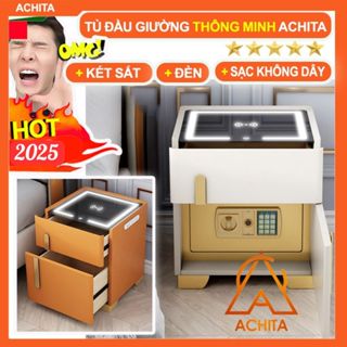 Tủ đầu giường thông minh Achita K35 kiêm két sắt mini tích hợp sạc không dây, tab đầu giường có đèn cảm biến